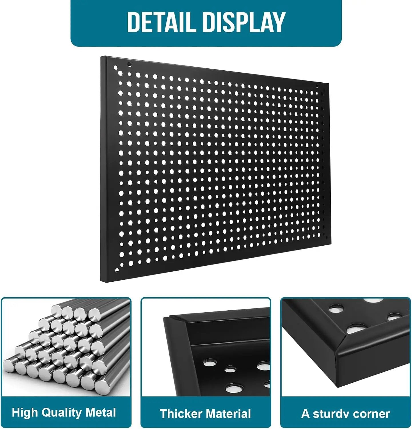4 Pack Heavy Duty Steel Pegboard Garage Organization Panels,Universal 1/8 and 1/4 Pegboard Accessories,Suitable for Tool Storage,Garage Storage etc. (Black, 16X10.5) by GreenHaven Gardens