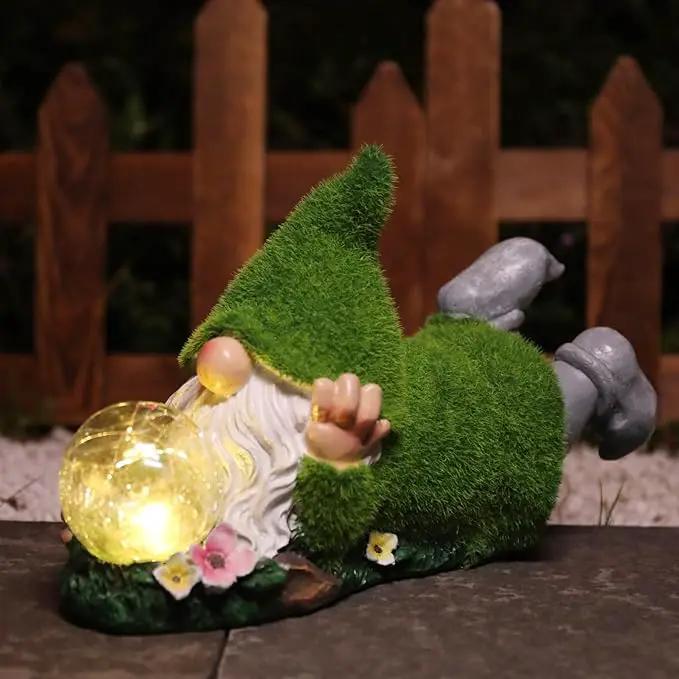 Garden Gnome Statue with Solar Crackle Glass Globe Lights, Resin Gnomes Statue, Patio Yard Lawn Porch Outdoor Garden Decor Christmas Housewarming Gift by GreenHaven Gardens
