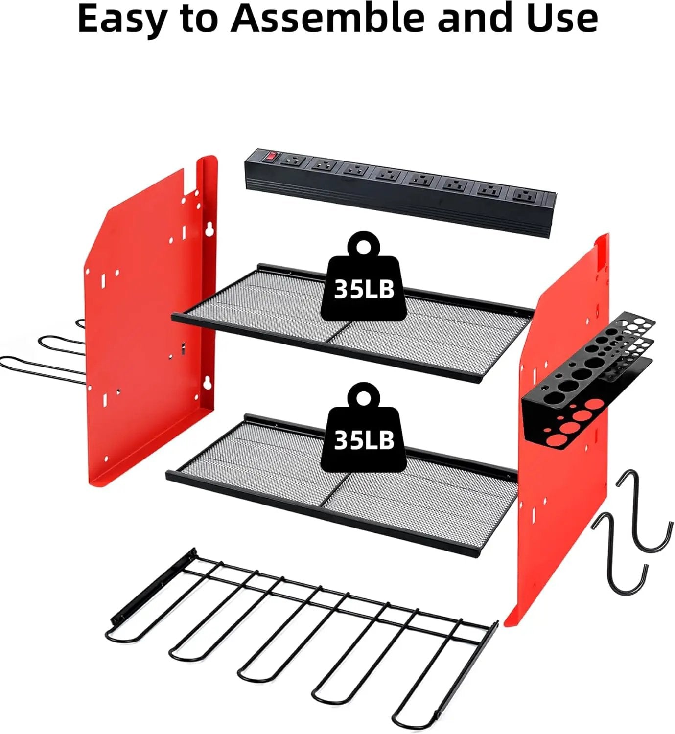 Power Tool Organizer wtih Charging Station，3 Layers Storage Rack with Screwdriver Rack 6 Drill Holders 8 Outlets Max Load 110lbs，for Workshop Garage Organizers and Storage Tool Battery Holder (red) by GreenHaven Gardens
