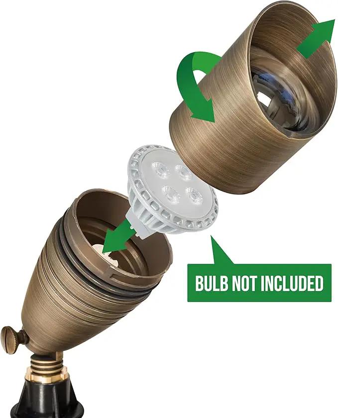 GKOLED 12-Pack Solid Brass Landscape Spotlight, 12V AC/DC Low Voltage Landscape Lights, Outdoor Directional LED Uplight Waterproof Fixture with ABS Ground Spike, Garden Spot Up Light Without Bulb by GreenHaven Gardens