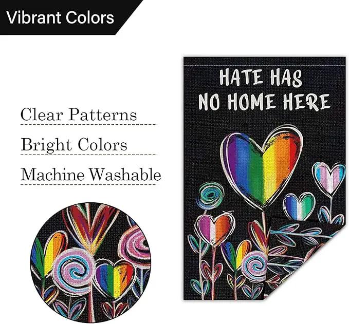 Hate Has No Home Here Pride Garden Flag 12x18 Double Sided Burlap, Small Rainbow Love Heart Gay Lesbian LGBT Pansexual Yard Sign Banner for Pride Month Porch Outdoor Decor by GreenHaven Gardens