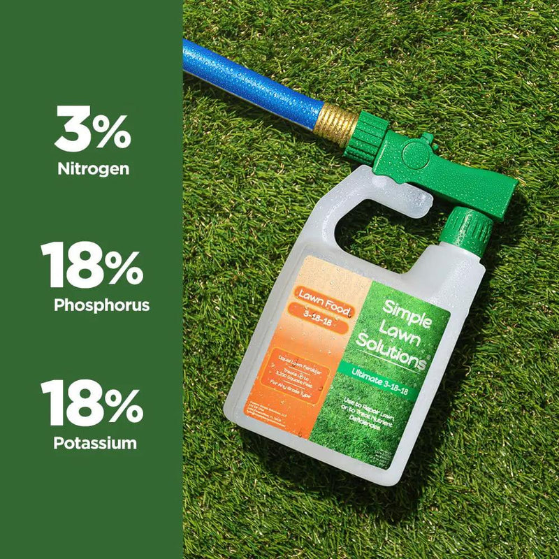 Ultimate 3-18-18 NPK- Lawn Food Quality Liquid Fertilizer- Easy to Use Concentrated Spray- Any Grass Type- Summer & Fall Nutrients- Simple Lawn Solutions - Turf Hardiness & Root Vigor (32 Ounce) by GreenHaven Gardens