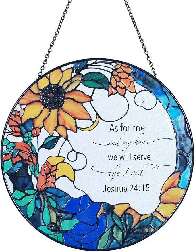 The Lord Suncatcher Stained Glass - As for Me and My House We Will Serve The Lord Christian Wall Decor | Bible Verse Wall Art for Bible Lovers Bible Verse Wall Art Themed Gift by GreenHaven Gardens