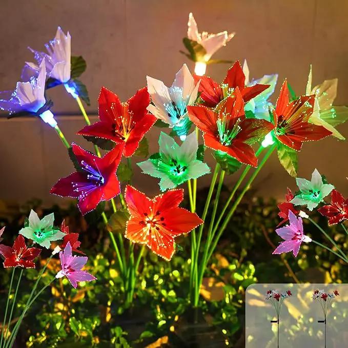 Solar Garden Lights, 2 Pack New Upgraded Solar Swaying Lights with 12 Flowers Solar Lights for Outside Garden Yard Decor Outdoor Waterproof, Gardening Birthday Gifts for Women Mom Grandma, White & Red by GreenHaven Gardens