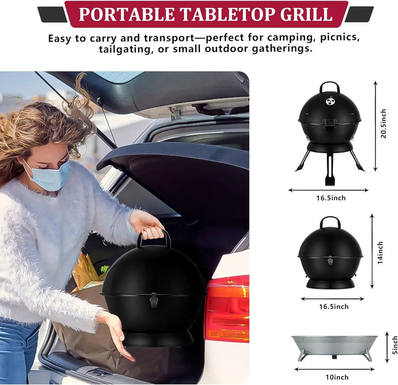 14inch Portable Charcoal Grill with Warming Rack, Small bbq Charcoal Grill Tabletop Foldable Grills for Backyard, Camping, Black by GreenHaven Gardens