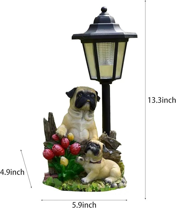 Solar Garden Country Farm Pug Dogs with Light, Outside-Outdoor Decorations Animal Statue for Patio Yard Lawn Walkway Ornaments Clearance Gifts for Mom Grandma Birthday by GreenHaven Gardens