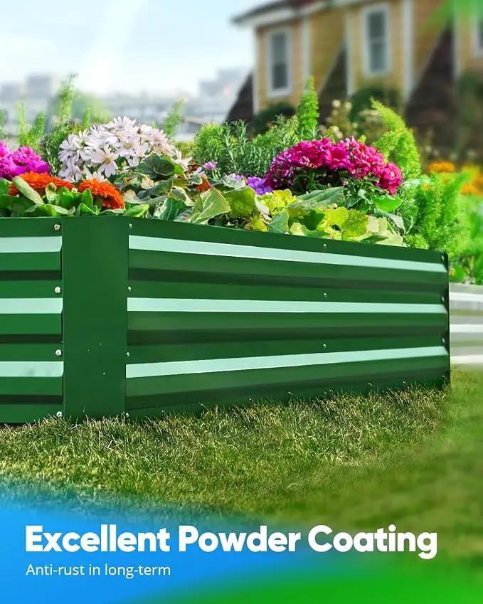 Quictent Galvanized Raised Garden Bed 8x4x1 Ft Metal Planter Box for Vegetables Bottomless for Backyard, 2 Tomato Cages Included, Green by GreenHaven Gardens