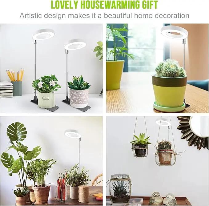 Grow Lights for Indoor Plants, Full Spectrum Halo Growing lamp with Detachable Base, Height Adjustable, 3 Colors, 10 Dimming, Automatic Timer, Plant Light for Succulents Small Plants by GreenHaven Gardens