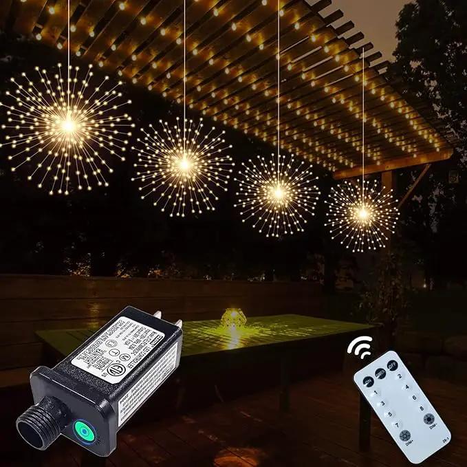 4 Pcs 800 LED Plug-in Starburst Sphere Lights, Firework Lights 8 Modes Dimmable Remote Control Waterproof Hanging Fairy Light, Copper Wire Lights for Patio Party Tent Christmas (Warm White) by GreenHaven Gardens