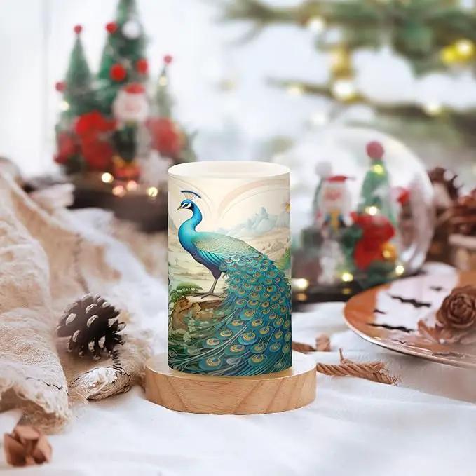 Flickering Flameless Candles, Peacock Garden LED Candles with Remote Timer, Set of 2 Battery Operated Candle for Valentine Wedding Birthday by GreenHaven Gardens