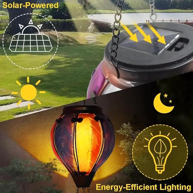 Hot Air Balloon Solar Lantern with Flickering Flame Hanging Solar Lanterns Outdoor Lights Waterproof Lanterns Decorative Garden Patio Yard Party Decor Gray&Wine Red by GreenHaven Gardens