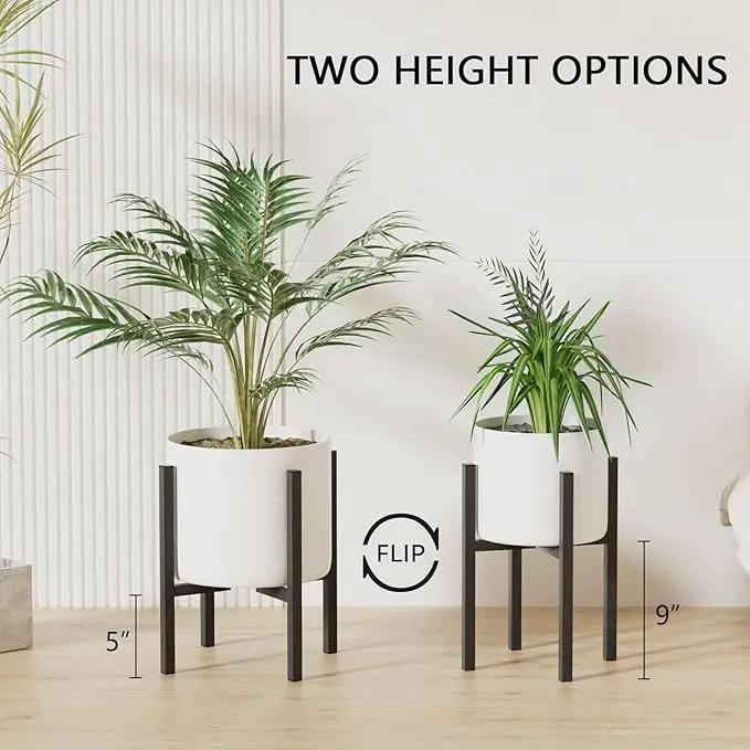 Adjustable Metal Plant Stand Indoor Outdoor - Fits 8 to 12 Inches Pots - Mid Century Modern Planter Stand Single Floor Flower Pot Holder Home Decor for Gardening Gifts by GreenHaven Gardens