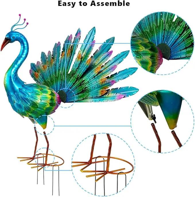 VEWOGARDEN Peacock Outdoor Statues Metal Peacock Tail Spread Garden Sculptures & Statues for Yard Lawn Patio Pool Outside Decorations, Blue by GreenHaven Gardens