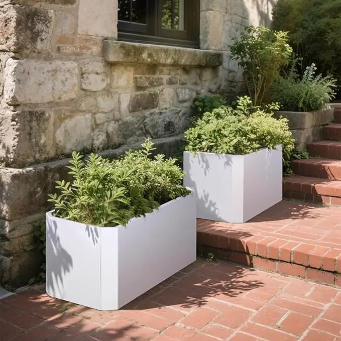 Steel Planter Box-36"x15"x15"-Large Rectangular Planter-Outdoor Indoor-White Matel Planter Box Heavy Duty Commercial Residential for Patio Porch Deck Home Backyard by GreenHaven Gardens