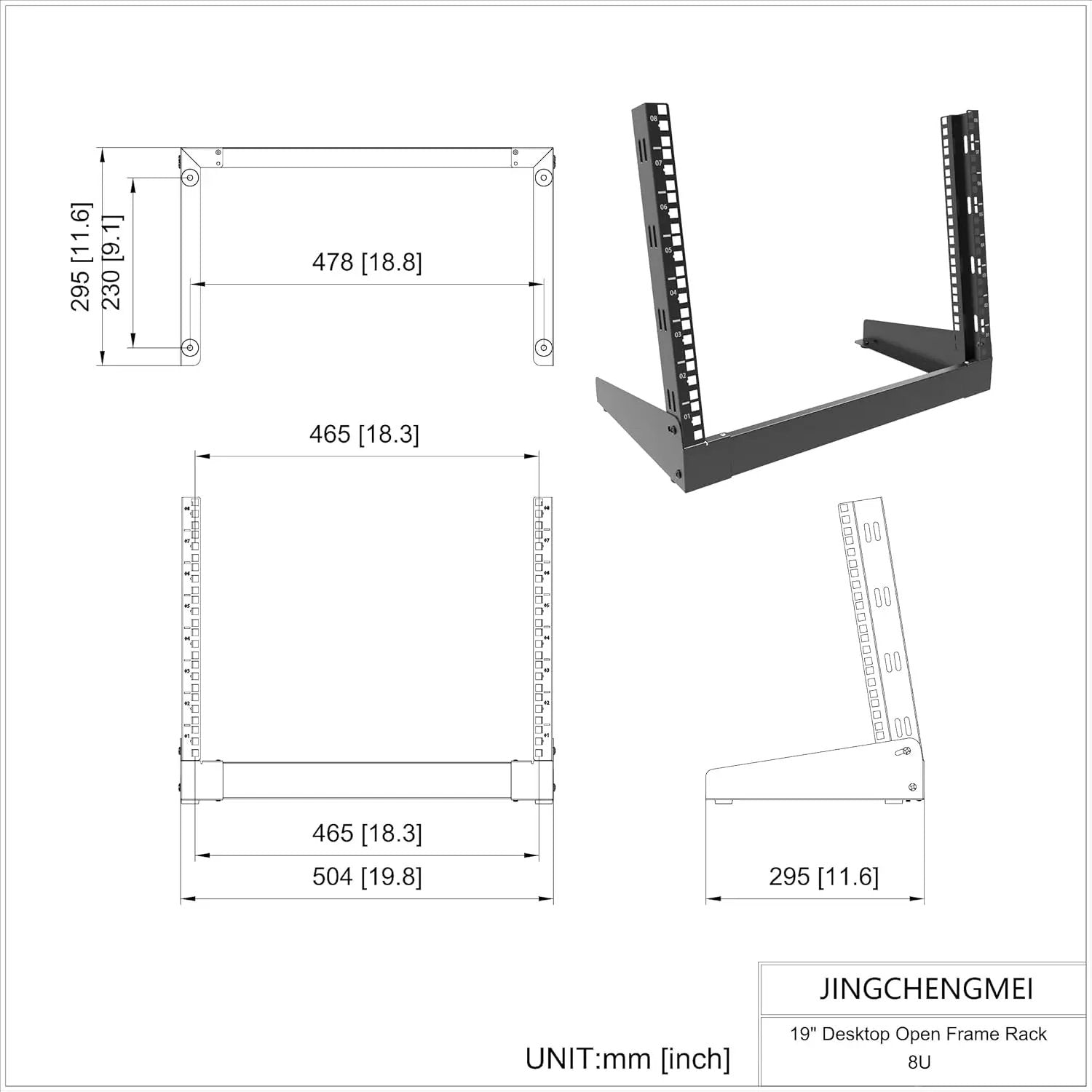JINGCHENGMEI 8U Desktop Server Rack 2-Post Free Standing Tabletop Rack for 19 inches Patch Panel, Data, AV, IT,Studio, Networking Equipments or Components (8U) by GreenHaven Gardens