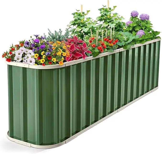 KING BIRD Raised Garden Bed Quick-Install Galvanized Planter Garden Box Outdoor for Gardening, Vegetables, Flowers 7.2x1.7x2 Ft, Green by GreenHaven Gardens