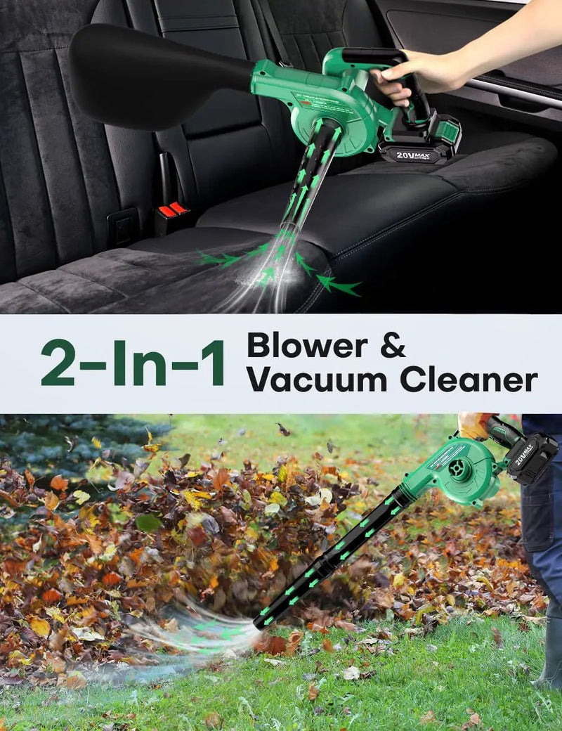 K I M O. Cordless Leaf Blower Vacuum Combo 4 IN 1, 3 Nozzles for Inflation & Compression,3 Modes & Variable Speed, 20000RPM 150MPH, 2000mAh Battery, Extended Tube, Mini Leaf Blowers for Lawn Care|Yard by GreenHaven Gardens