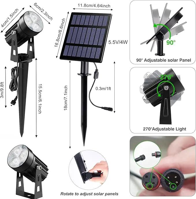 Solar Spot Lights Outdoor, 3-in-1 Garden Spotlights IP65 Waterproof 9.8ft Cable, 5W 4000mAh Separated Solar Panel, Auto On/Off for Tree Patio Yard Driveway Pathway Pool(Cold White 6000K) by GreenHaven Gardens
