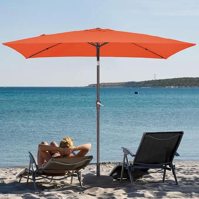 JEAREY 6.5x10 ft Rectangular Patio Umbrellas Outdoor Market Umbrella with Push Button Tilt and Crank, Rectangle Table Umbrella 6 Sturdy Ribs UV Protection for Pool Garden Backyard Deck, Orange by GreenHaven Gardens