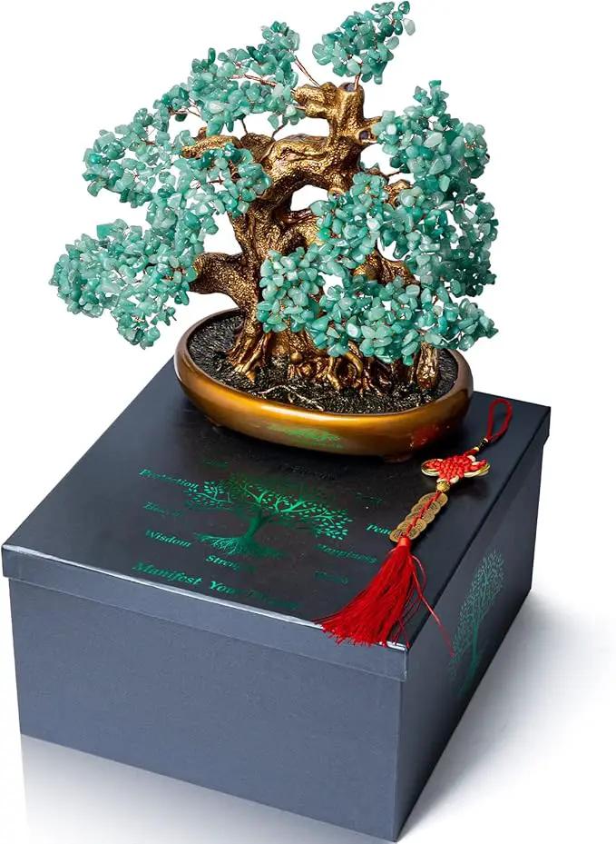 Green Aventurine Gemstone Crystal Bonsai Tree of Life Large Feng Shui Money Chakra Tree for Luck and Wealth Desk Decoration(1,251 Gem Count) by GreenHaven Gardens