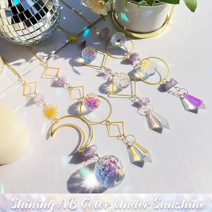 Crystal Suncatcher Rainbow Maker Hanging Prism Ornament Pendant Home Garden Car Decoration 4 Pack Gift Kit Sun Catchers Indoor Window, 13.8 Inch by GreenHaven Gardens