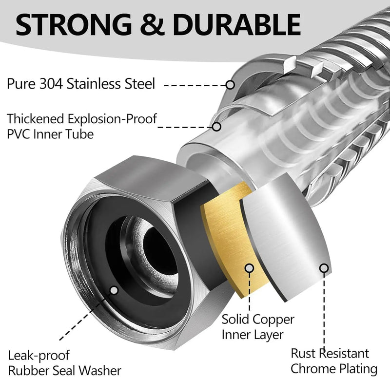 150 ft Garden Hsoe - 2025 New 304 Stainless Steel Garden Hose with 10-Function Spray Gun, 3/4'' Copper-Chrome Fittings – Lightweight, Durable, and Kink-Free, Metal Water Hoses for Gardening by GreenHaven Gardens