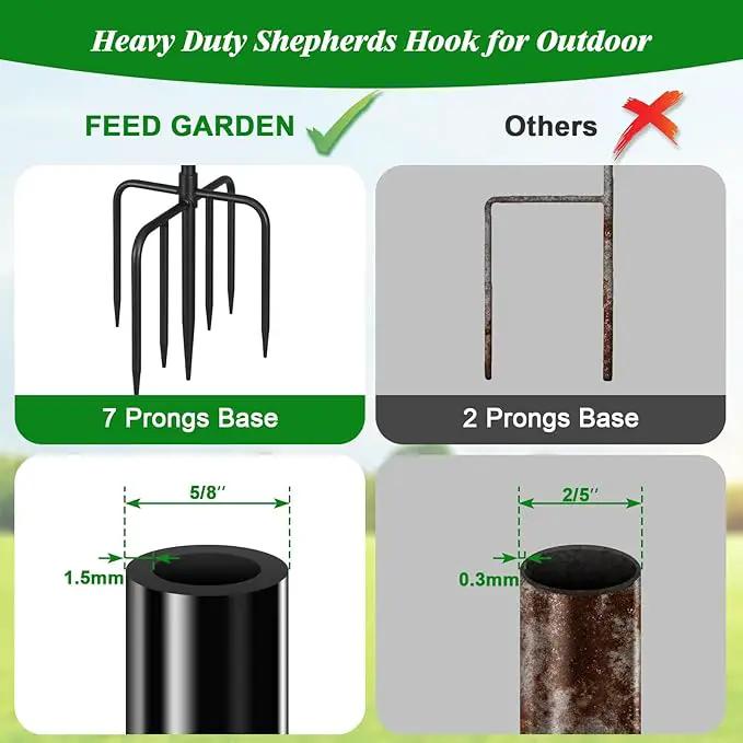FEED GARDEN [Upgrade Version Adjustable Shepherds Hook Bird Feeder Pole with 7 Prongs Base, 76 Inch Tall Heavy Duty Outdoor Garden Poles for Hanging Bird Feeders, Plant Baskets, Black (1 Pack) by GreenHaven Gardens
