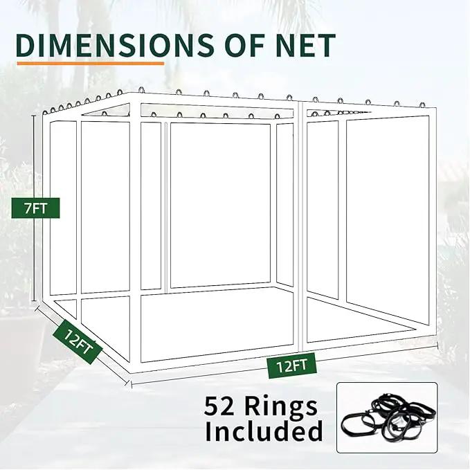 Replacement Gazebo Mosquito Netting 12' x 12',Universal Netting for Canopy Tent,4-Panel with Zipper for Outdoor Patio,Backyard (Mosquito Net Only,Black) by GreenHaven Gardens