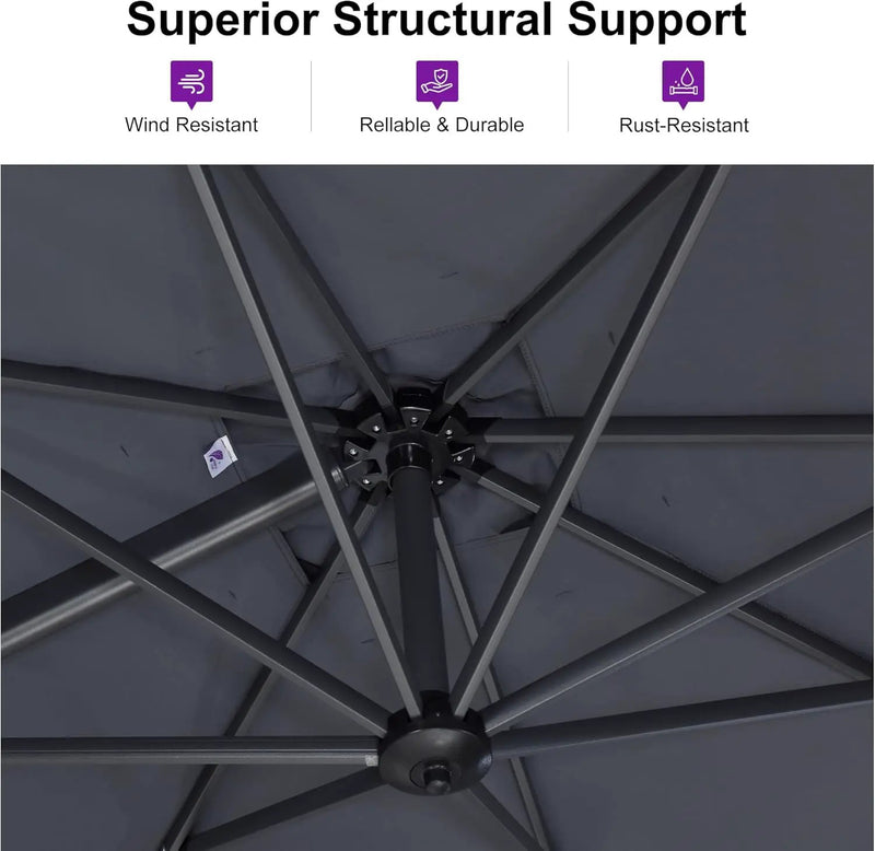 PURPLE LEAF 10 Feet Patio Umbrella Outdoor Cantilever Round Umbrella Aluminum Offset Umbrella with 360-degree Rotation for Garden Deck Pool Patio Light Grey by GreenHaven Gardens