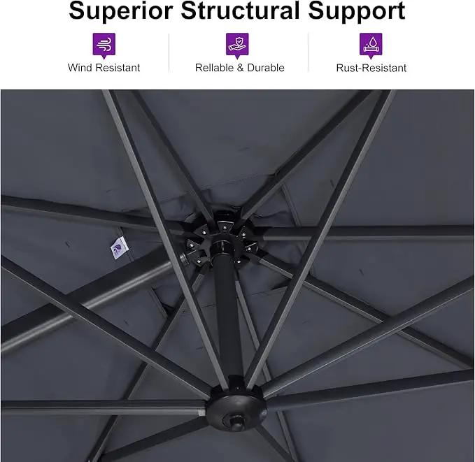 PURPLE LEAF 9 Feet Patio Umbrella with Base Outdoor Cantilever Square Umbrella Aluminum Offset Umbrella with 360-degree Rotation for Garden Deck Pool Patio Light Grey by GreenHaven Gardens