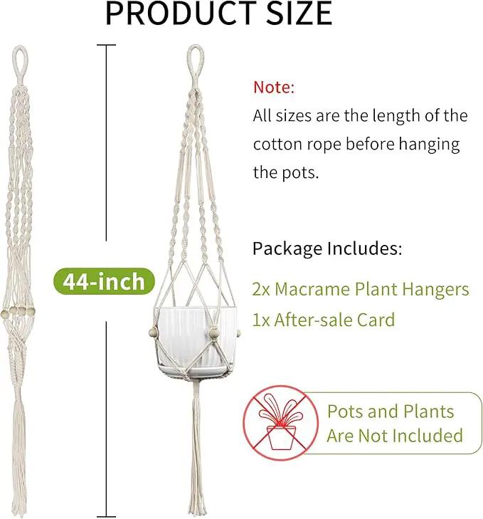 2 Pack Macrame Plant Hanger, 44 Inch, Fits 4-12 Inch Pots, Extra Long Indoor Outdoor Hanging Planter Basket Flower Pot Holder, Boho Home Decor, Ivory (POTS NOT Included) by GreenHaven Gardens
