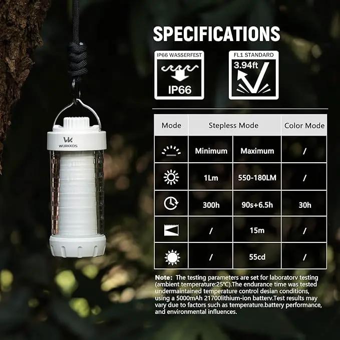 Wurkkos CL01 Camping Lantern Rechargeable, 550LM Waterproof Tent Light with Magnet Base, Up to 300H Runtime,Portable Lantern Flashlight with RGB light,Emergency Camp Light for Hurricane,Hiking,Camping by GreenHaven Gardens
