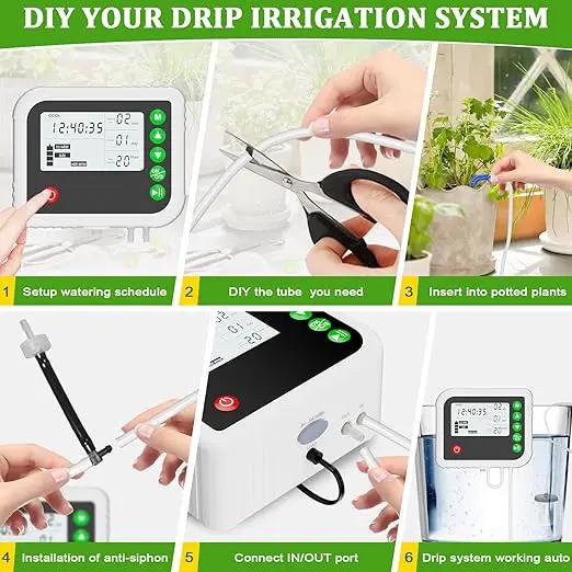 Automatic Plant Water Indoor, 15 Potted Plants Self Watering System, Automatic Drip Irrigation Kit Plant Watering Devices Programmable Water Timer, LED Display and Power Supply by GreenHaven Gardens