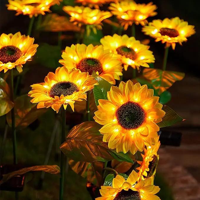 3 Pack Sunflower Solar Lights Outdoor Decor with 3 LED Sunflower Yellow Flower Lights Decorative Waterproof for Patio Lawn Garden Yard Pathway Decoration by GreenHaven Gardens