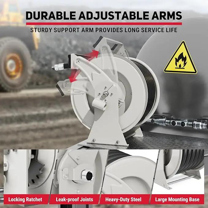 Diesel Fuel Hose Reel Retractable 1" x 50' with Fueling Nozzle Diesel Hose Reel 300 PSI Industrial Auto Swivel Heavy Duty Steel Construction for Farm Ship Vehicle Tank by GreenHaven Gardens