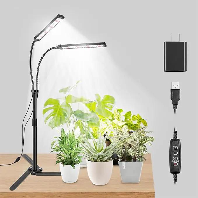 Grow Lights for Indoor Plants, Full Spectrum LED Tabletop Plant Lights for Indoor Growing, Dual-Head Gooseneck Plant Lamp with 5 Dimmable & Auto On/Off 4/8/12/18H Timer, Height Adjustable 9.8-25'' by GreenHaven Gardens