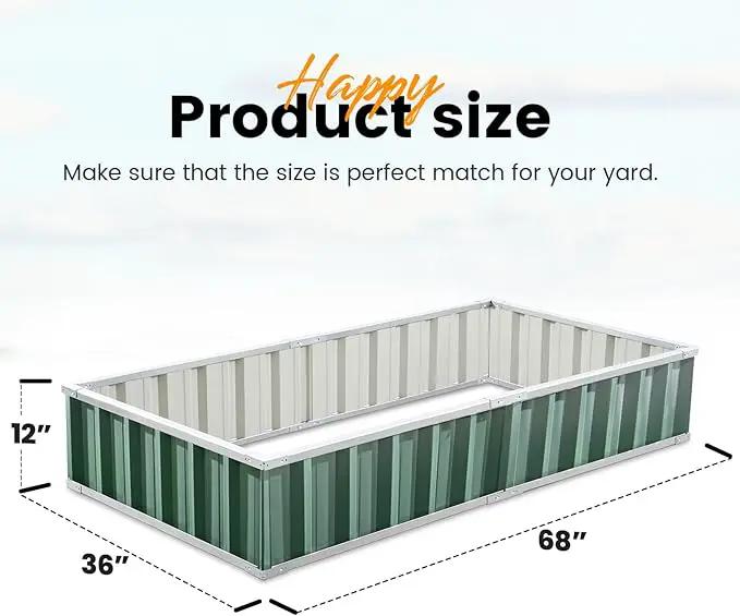 KING BIRD Raised Garden Bed 68"x 36"x 12" Galvanized Steel Metal Outdoor Garden Planter Box Kit with 2 Pairs of Gloves (Green) by GreenHaven Gardens