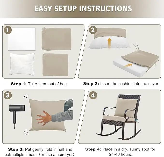 24x24 Inch Outdoor Cushions for Patio Furniture Set of 2, Waterproof Outdoor Chair Cushions w/Fade-Resistant, Removable & Machine-Washable Covers, Deep Seat Sofa/Couch Pad Replacement, Cream by GreenHaven Gardens