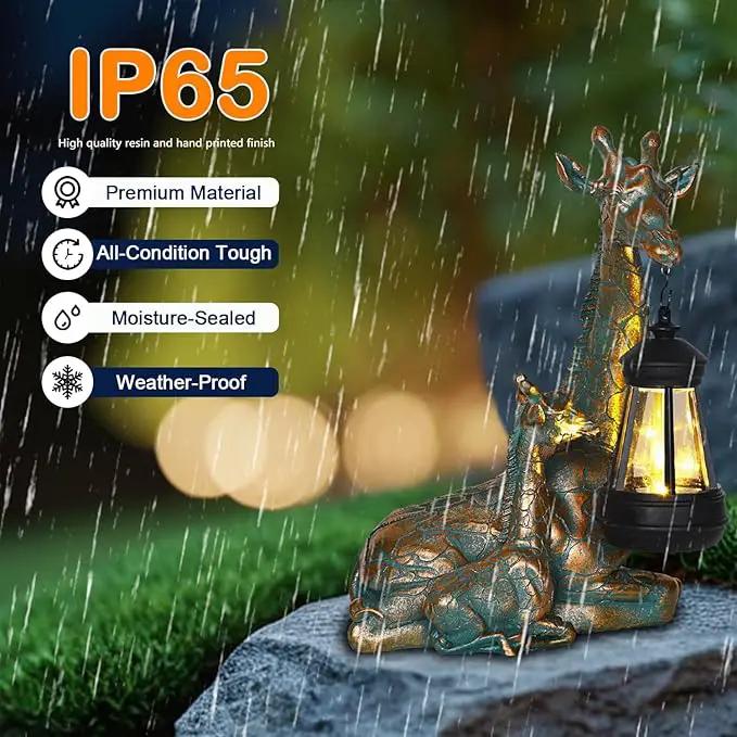 Solar Garden Decor - Mother Baby Giraffe Statue with Solar Lantern 9.7" Resin Giraffe Figurine Outdoor Patio Yard Porch Decor Gifts for Mom Grandma Women Gardeners by GreenHaven Gardens