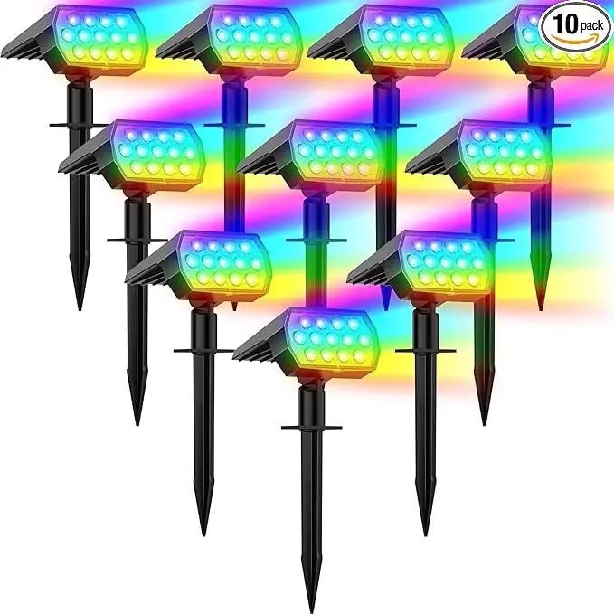 Solar Spot Lights Outdoor Color Changing, [7 Modes/10 Pack] Christmas IP65 Waterproof Landscape Spotlights, Dusk to Dawn Solar Powered Security Light for Patio Gate Walkway Pool Garden Yard Driveway by GreenHaven Gardens