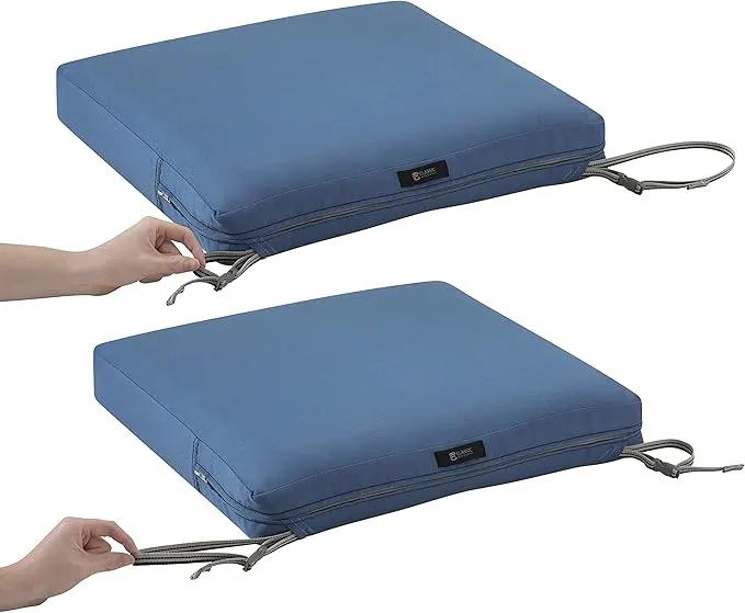 Classic Accessories Ravenna Water-Resistant 21 x 19 x 3 Inch Patio Seat Cushion, Empire Blue, Chair Seat Cushion by GreenHaven Gardens