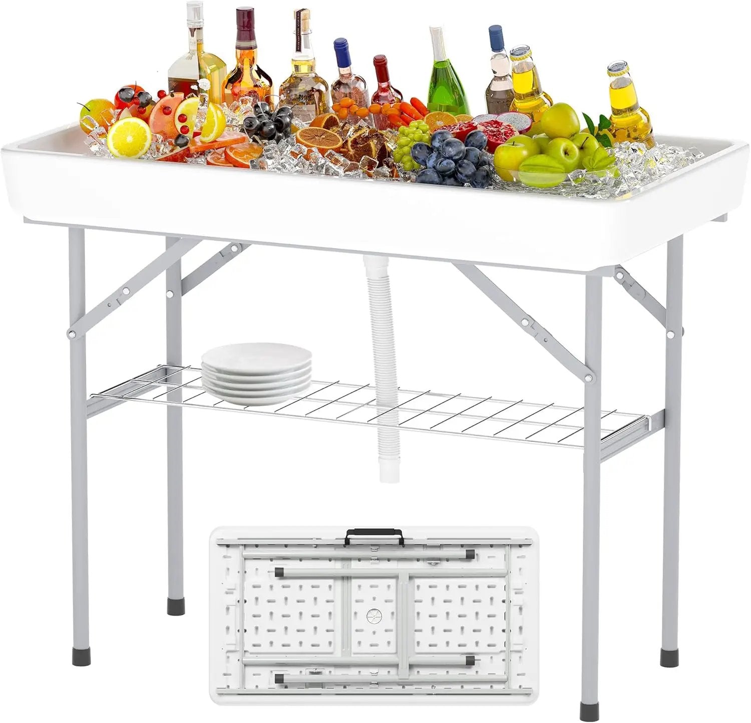 4 Foot Ice Cooler Table with Matching Skirt & Drain Hose, with Iron Stand, Portable Patio Outdoor Chilling Table Portable Bar for Events for Party, Picnic, BBQ, Camping (White) by GreenHaven Gardens
