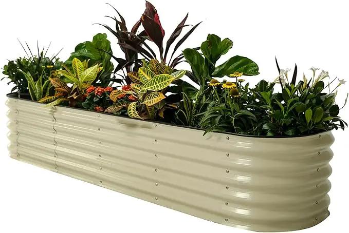 Vego garden Raised Garden Bed Kits, 17" Tall 9 in 1 8ft X 2ft Metal Raised Planter Bed for Vegetables Flowers Ground Planter Box-Pearl White by GreenHaven Gardens