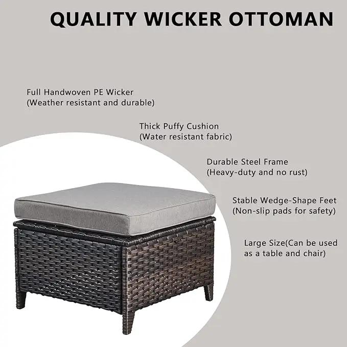 Outdoor Wicker Patio Furniture Set - 6 Piece Rattan Patio Conversation Set with 2 Rocking Swivel Chairs,2 Ottomans,1 Sofa and 1 Side Table for Porch Deck Backyard Garden(Brown/Grey) by GreenHaven Gardens