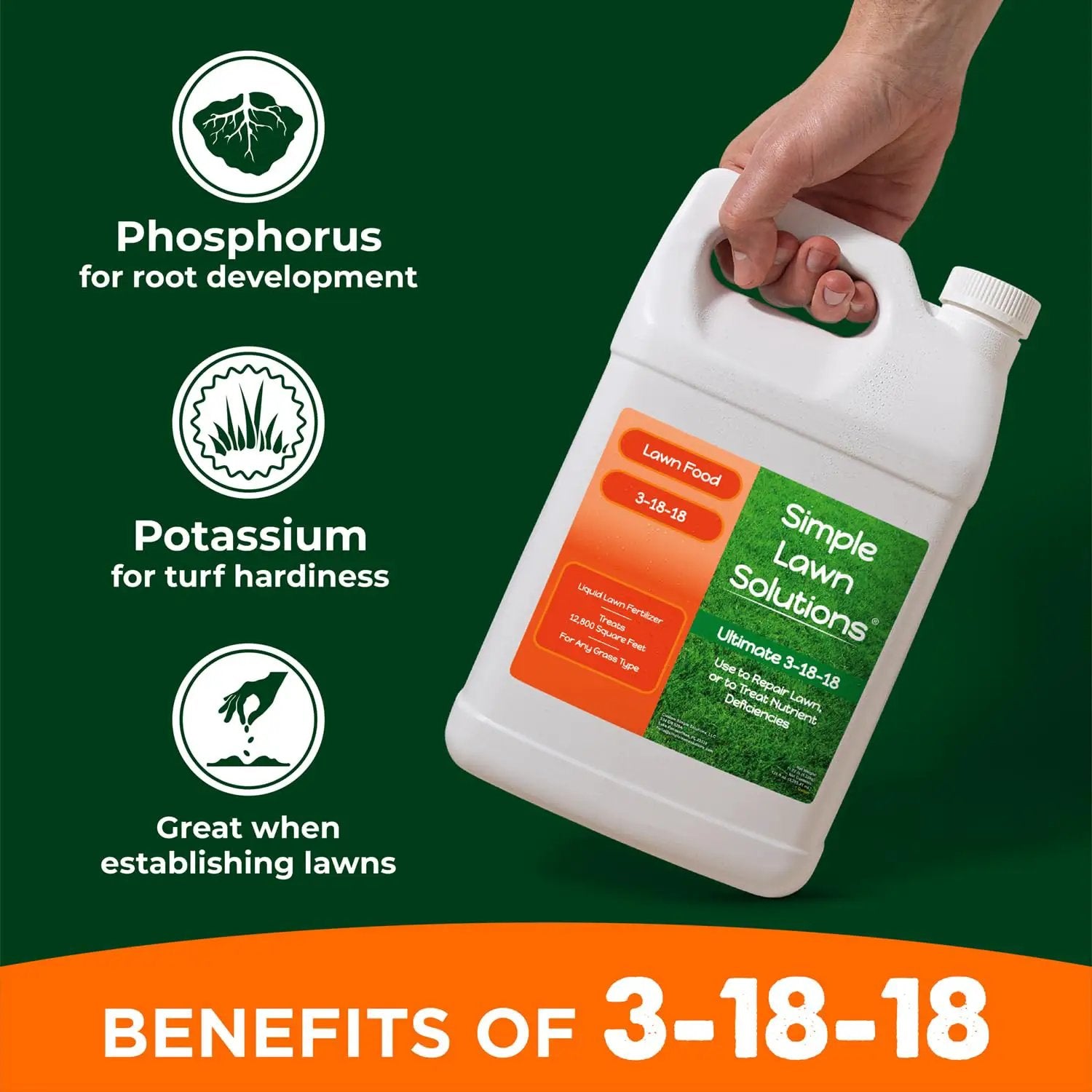 Ultimate 3-18-18 Lawn Food Liquid Fertilizer- Easy to Use Concentrated Spray- Any Grass Type- Summer & Fall - Simple Lawn Solutions- Turf Hardiness & Root Vigor- Phosphorus and Potassium (1 Gallon) by GreenHaven Gardens