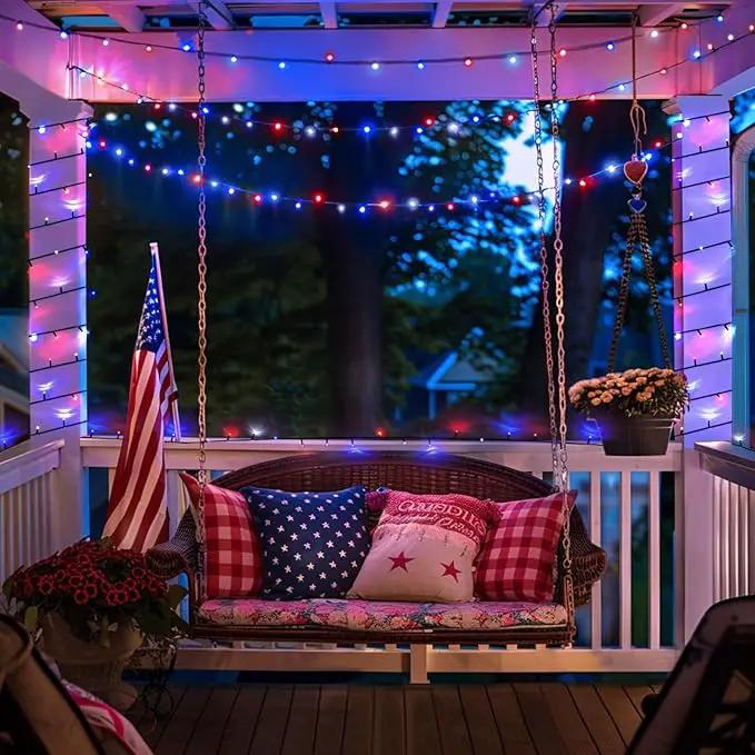 JMEXSUSS 2 Pack Red White and Blue Solar Lights, 200LED 75.5ft Patriot Solar String Lights Outdoor Waterproof, 8 Modes 4th of July Light for Independence Day Patio Garden Tree Decorations by GreenHaven Gardens