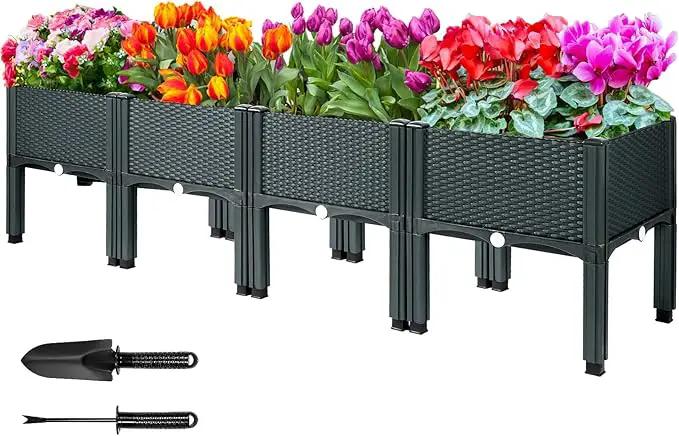 MAYOLIAH Raised Garden Bed with Legs 16.5" H Elevated Planter Box, Plastic Raised Beds for Gardening Vegetables Herb Flowers, Perfect for Indoor Outdoor Planting, 4 Boxes by GreenHaven Gardens