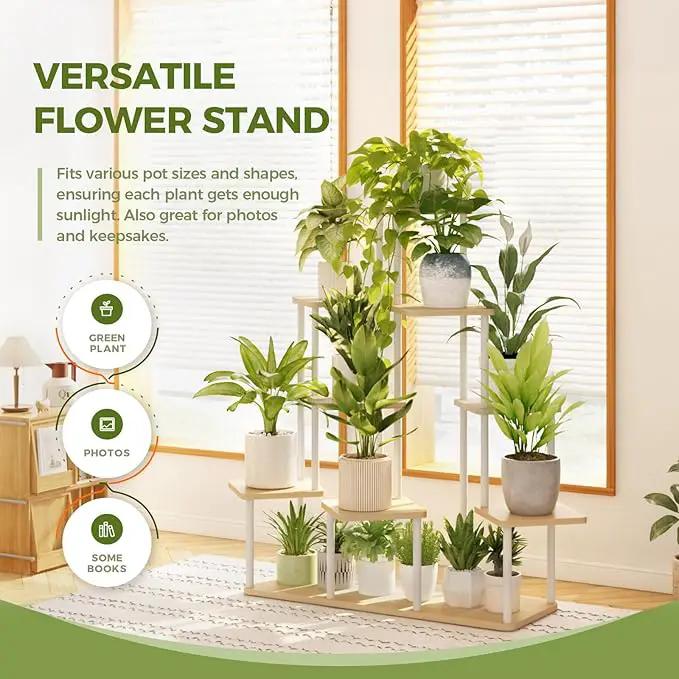 Bamworld Large Plant Stand Indoor, 9 Tier Tall Metal Plant Shelf for Multiple Plants, Tiered Flower Stand for Patio Garden Balcony Living Room Bedroom(White) by GreenHaven Gardens
