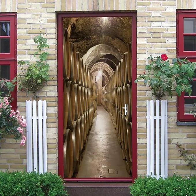 3D Door Stickers Murals Peel and Stick - Wine Cellar - Door Wallpaper Self-Adhesive Door Decals Removable PVC Waterproof Door Poster for Bedroom Living Room Door 31.5" x 78.7" by GreenHaven Gardens