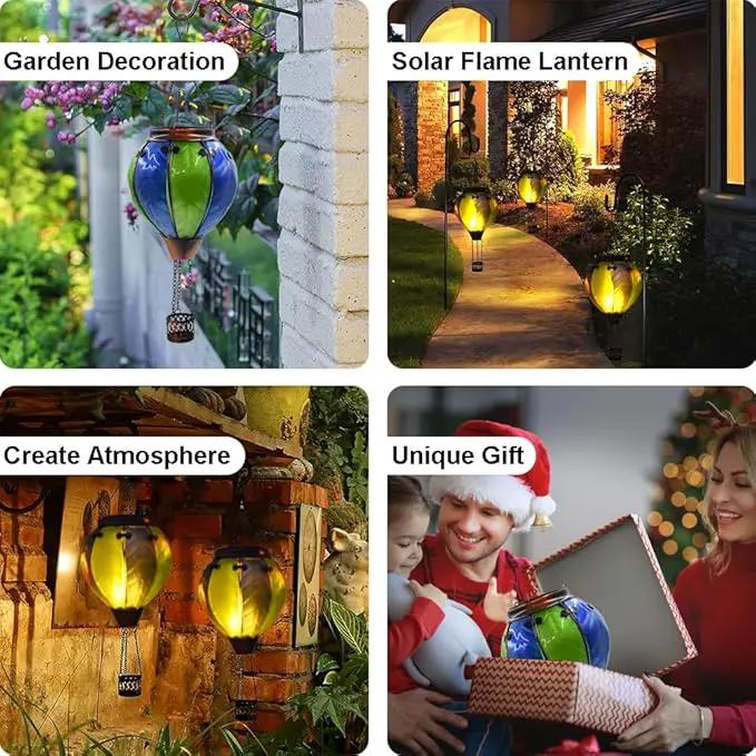 Hot Air Balloon Solar Lantern with Flickering Flame Hanging Solar Lanterns Outdoor Lights Waterproof Lanterns Decorative Garden Patio Yard Party Decor Green&Navy by GreenHaven Gardens